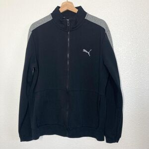 Puma Jacket Mens Large Black Gray Full Zip Track Athletic Logo 584802-01